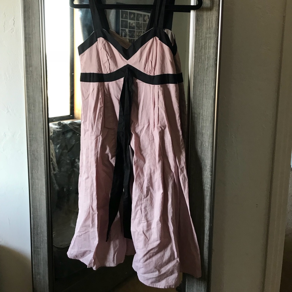 Blush and black mid dress with buttons